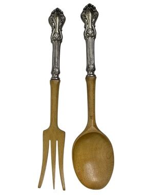Georgian Shell * F. Whiting * Sterling Silver & Olive Wood Salad Set